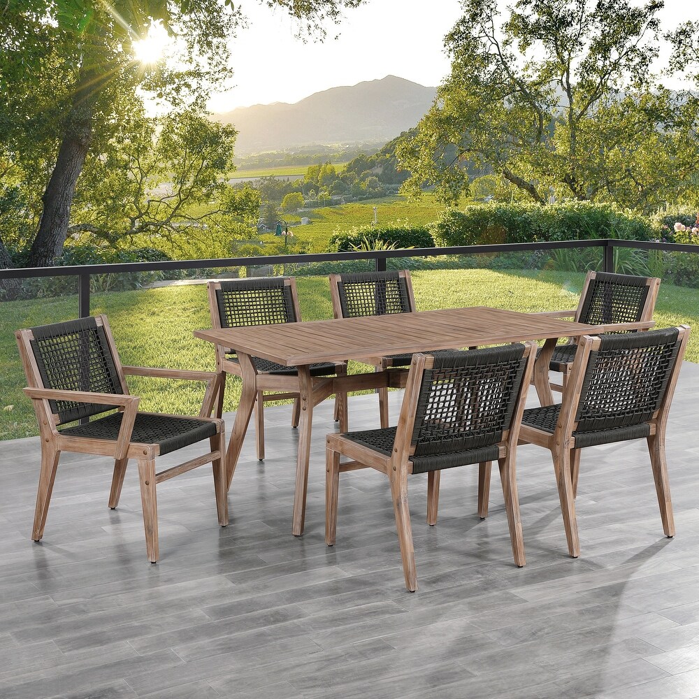 Ove Decors Quinn Patio 7 Piece Dining Set in Wood Look Brown Finish