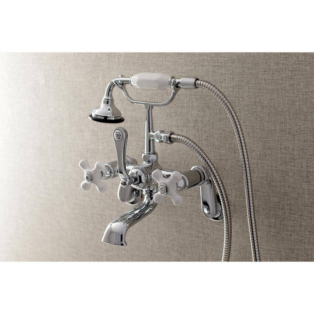 Kingston Brass Vintage Adjustable Center 3-Handle Claw Foot Tub Faucet with Handshower in Chrome HAE60T1