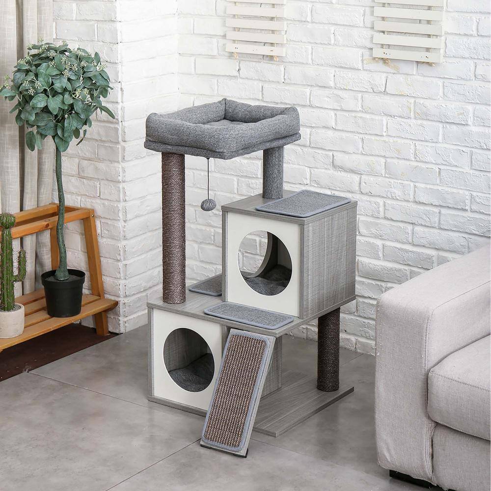 Foobrues Gray Pet Cat Scratching Posts and Trees Cat Houses PSL-23170284