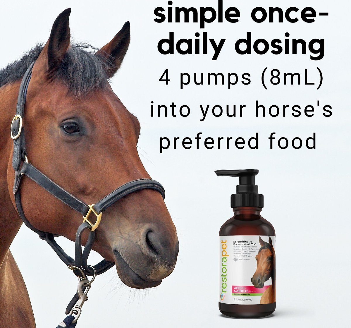 RestoraPet Equine Formula Apple-Carrot Flavor Horse Supplement， 8-oz bottle