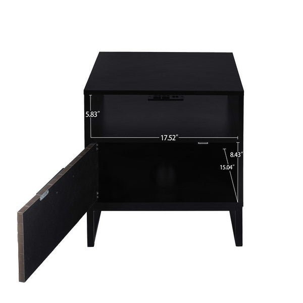 1-Door Nightstand with USB Charging Ports， Storage Bedside Table - - 36966220