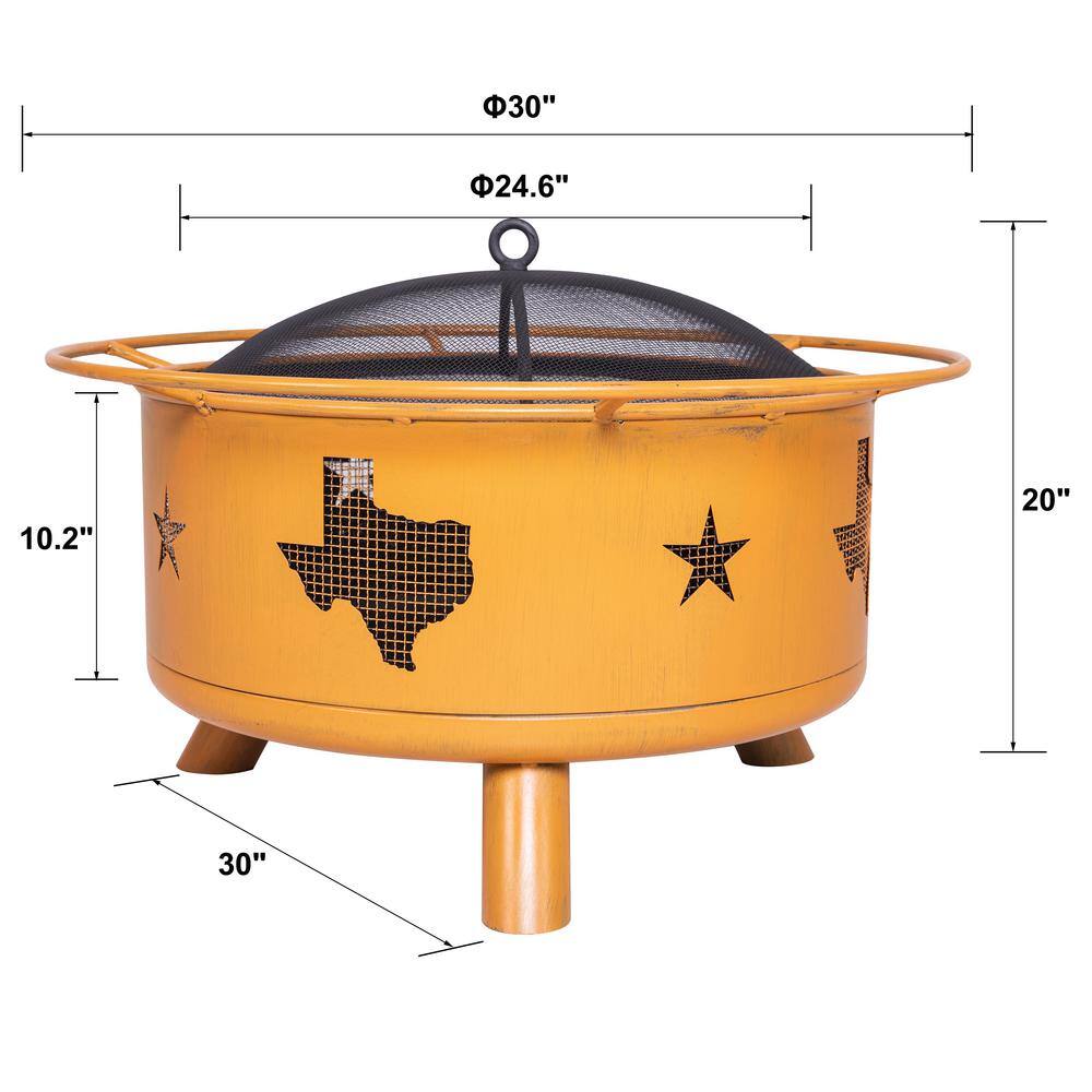 Nuu Garden 30 in. Steel Round Wood Burning Fire Pit with PokerCoverCooking Grate in Orange AF009-OR