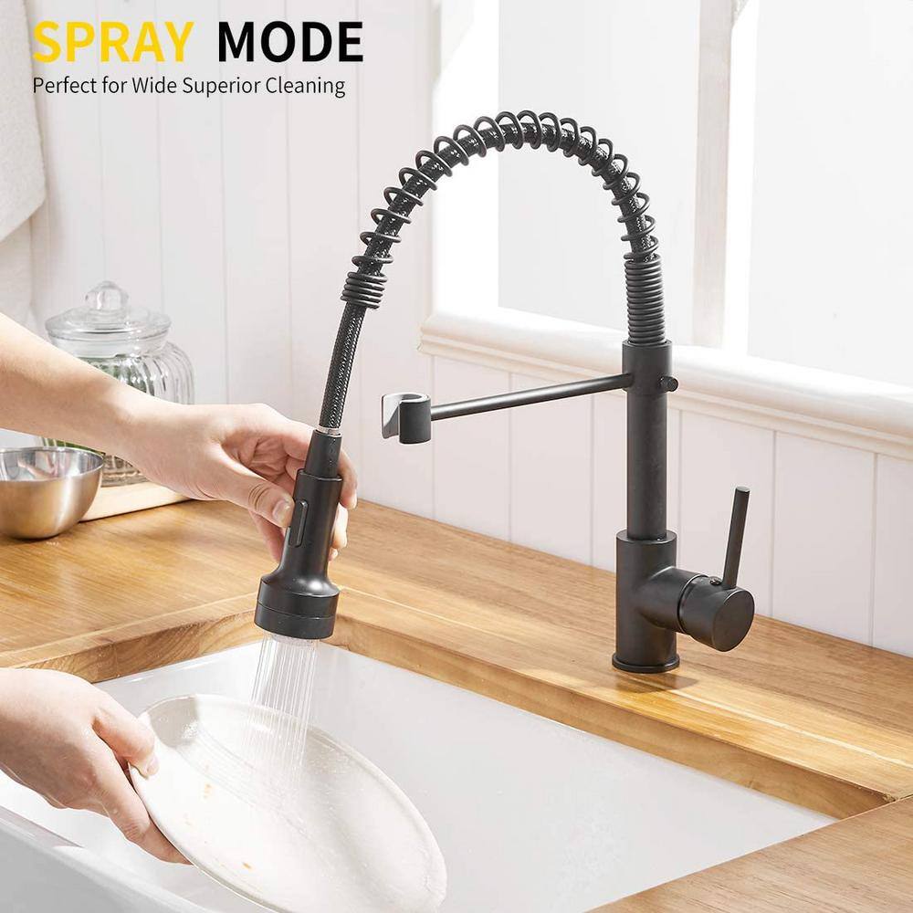 Fapully Single-Handle Pull Down Sprayer Kitchen Faucet with 360 Rotation and LED Lights in Matte Black DFA-1003B-LED