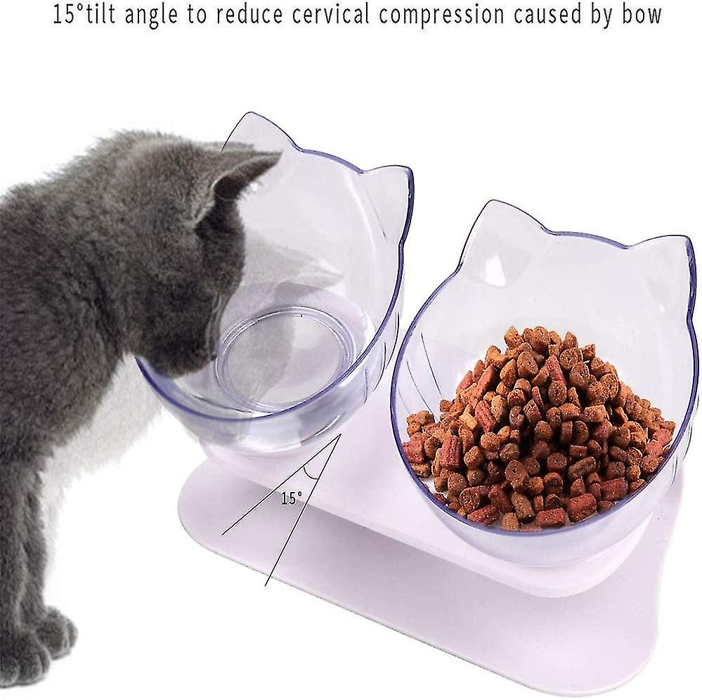 Orthopedic Anti-vomiting Pet Bowl With Raised Stand， Double Bowl Cat Feeder， 15 Tilted Platform， Perfect For Cats