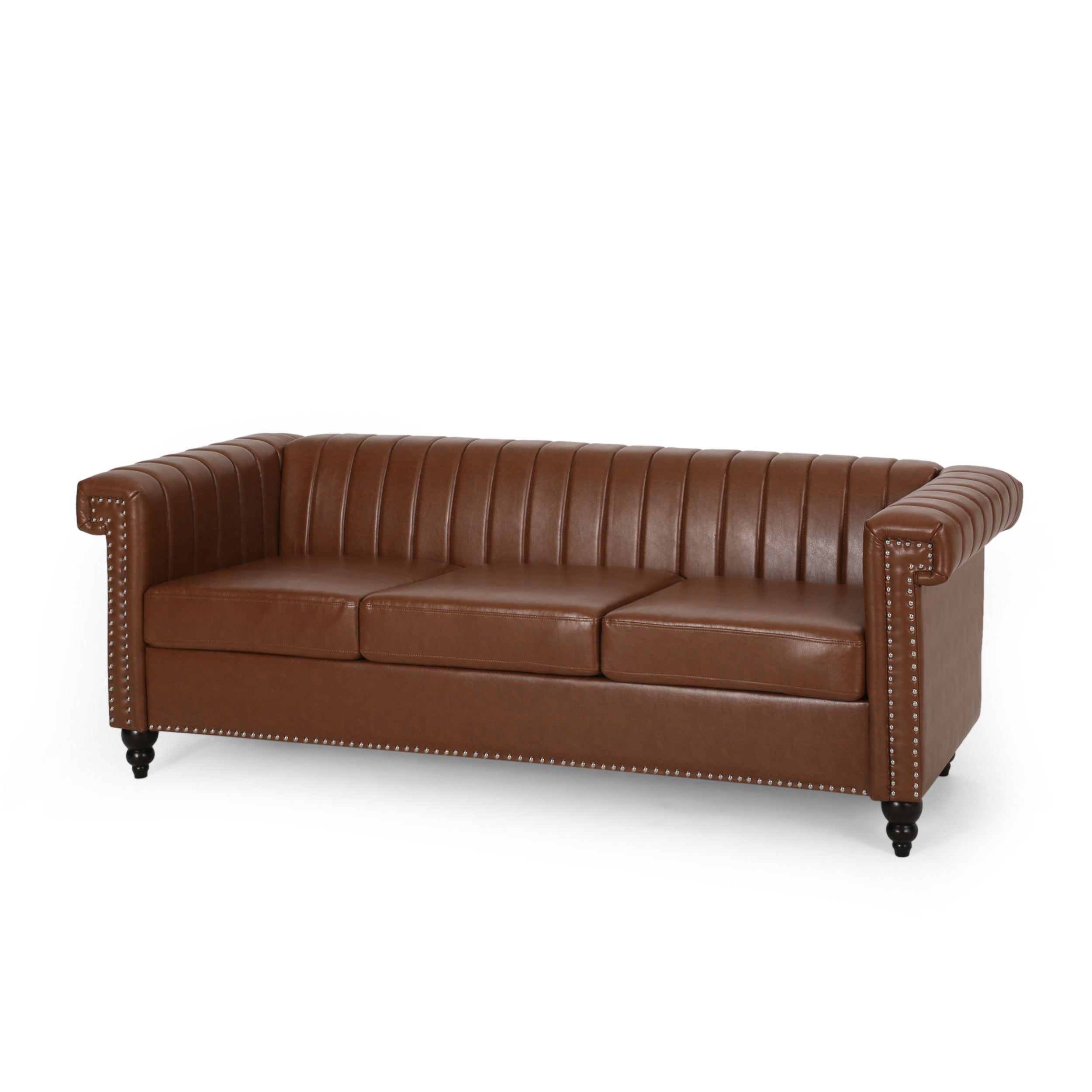 Donley Contemporary Channel Stitch 3 Seater Sofa with Nailhead Trim