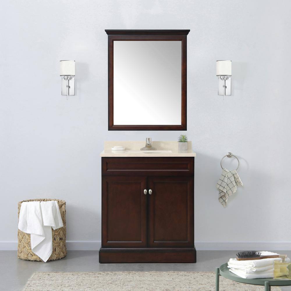 Home Decorators Collection Teagen 30 in. W Bath Vanity in Dark Espresso with Cultured Stone Vanity Top in Beige with White Basin Teagen 30EB