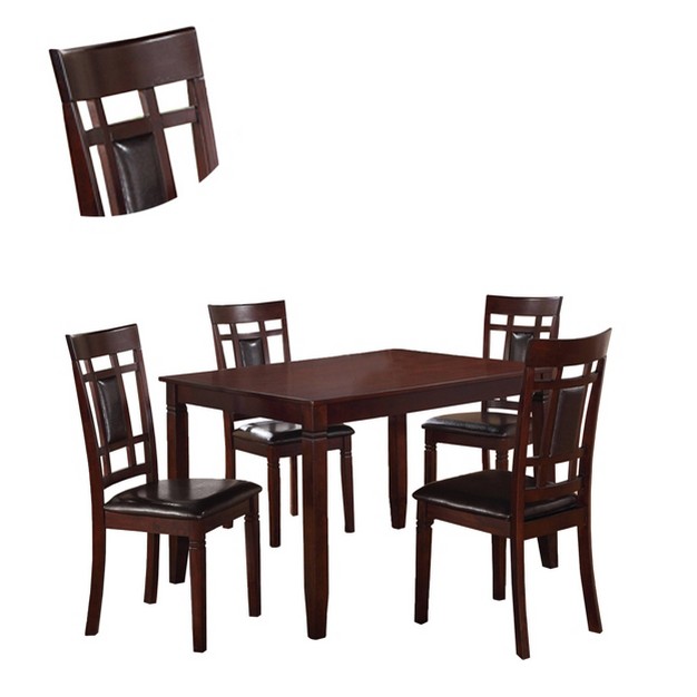 5pc Wooden And Leather Dining Set Brown black Benzara