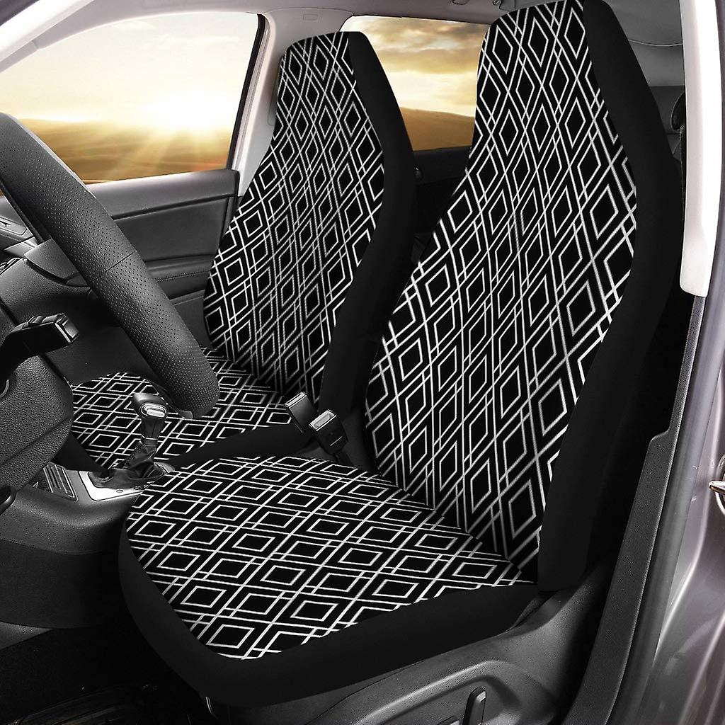 Set Of 2 Car Seat Covers Geometrical Modern Regularly Classical Tiles Rhombuses And Diamonds Universal Auto Front Seats Protector Fits