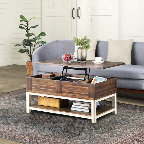 Rustic Farmhouse Extendable Lift Top Coffee Table Hidden Storage Drawer and Shelf Desk - L37.5