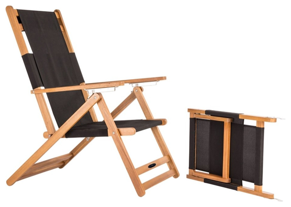 Patioflare Portable Lounge Chair with Leg Rest Black   Transitional   Outdoor Chaise Lounges   by Homesquare  Houzz