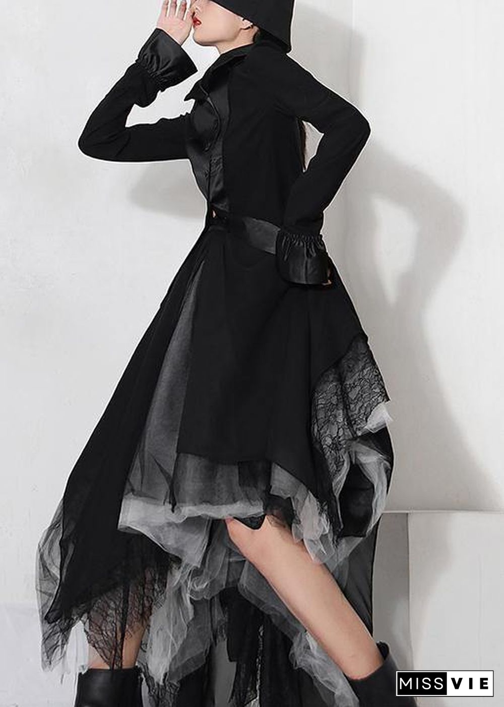 Classy Black Colorblock tulle asymmetrical design Skirt Summer