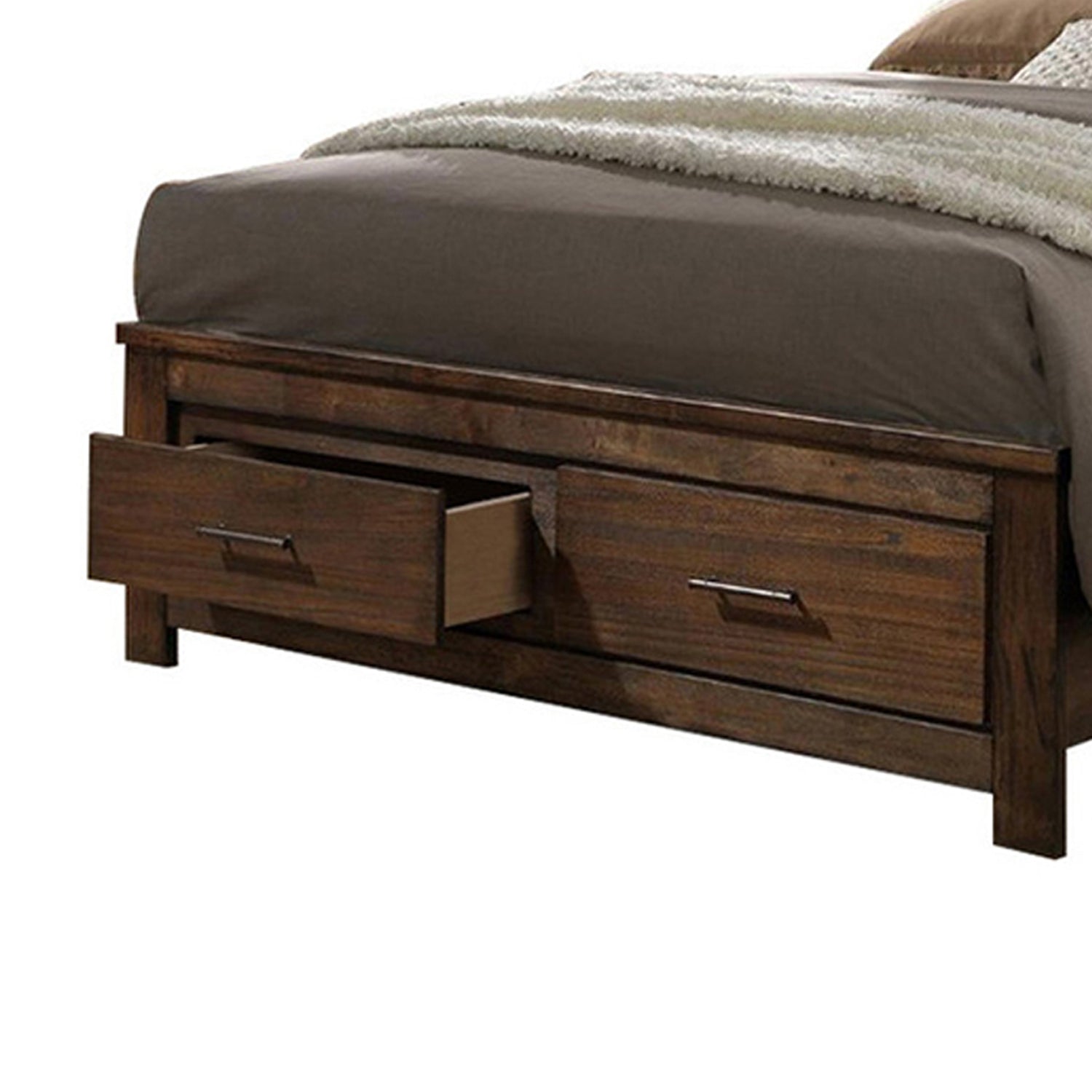 Benzara BM168618 56 x 62 x 82 in. Wooden Queen Size Bed with Display & Storage Drawers& Oak