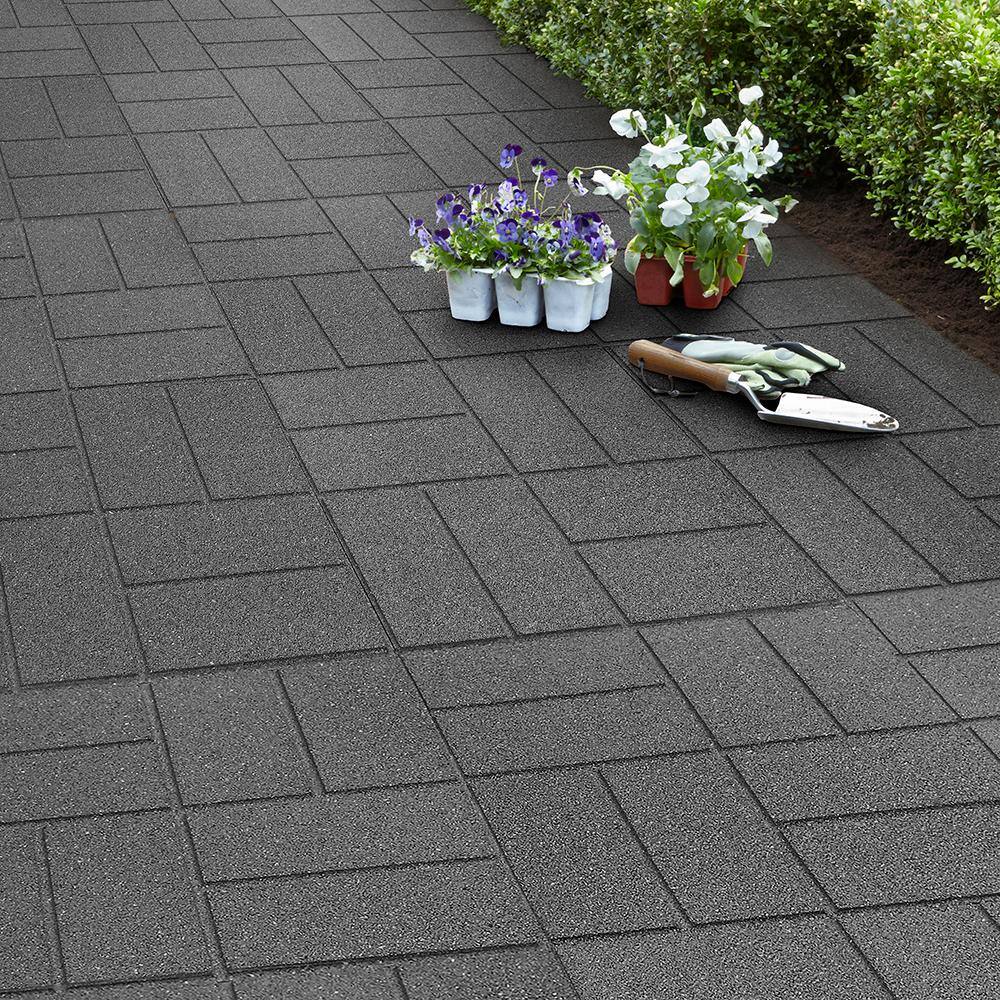 Envirotile Reversible 16 in. x 16 in. x 0.75 in. Grey Brick FaceFlat Profile Rubber Paver MT5001608CM