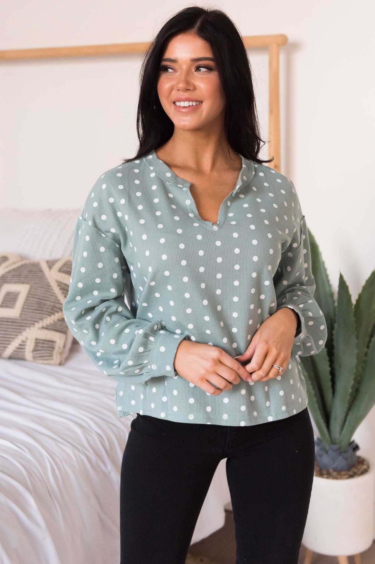 Date Day Modest Polka Dot Top