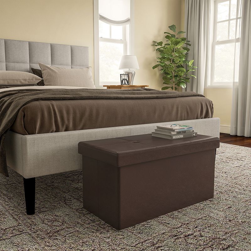 Lavish Home Large Faux Leather Foldable Storage Bench Ottoman