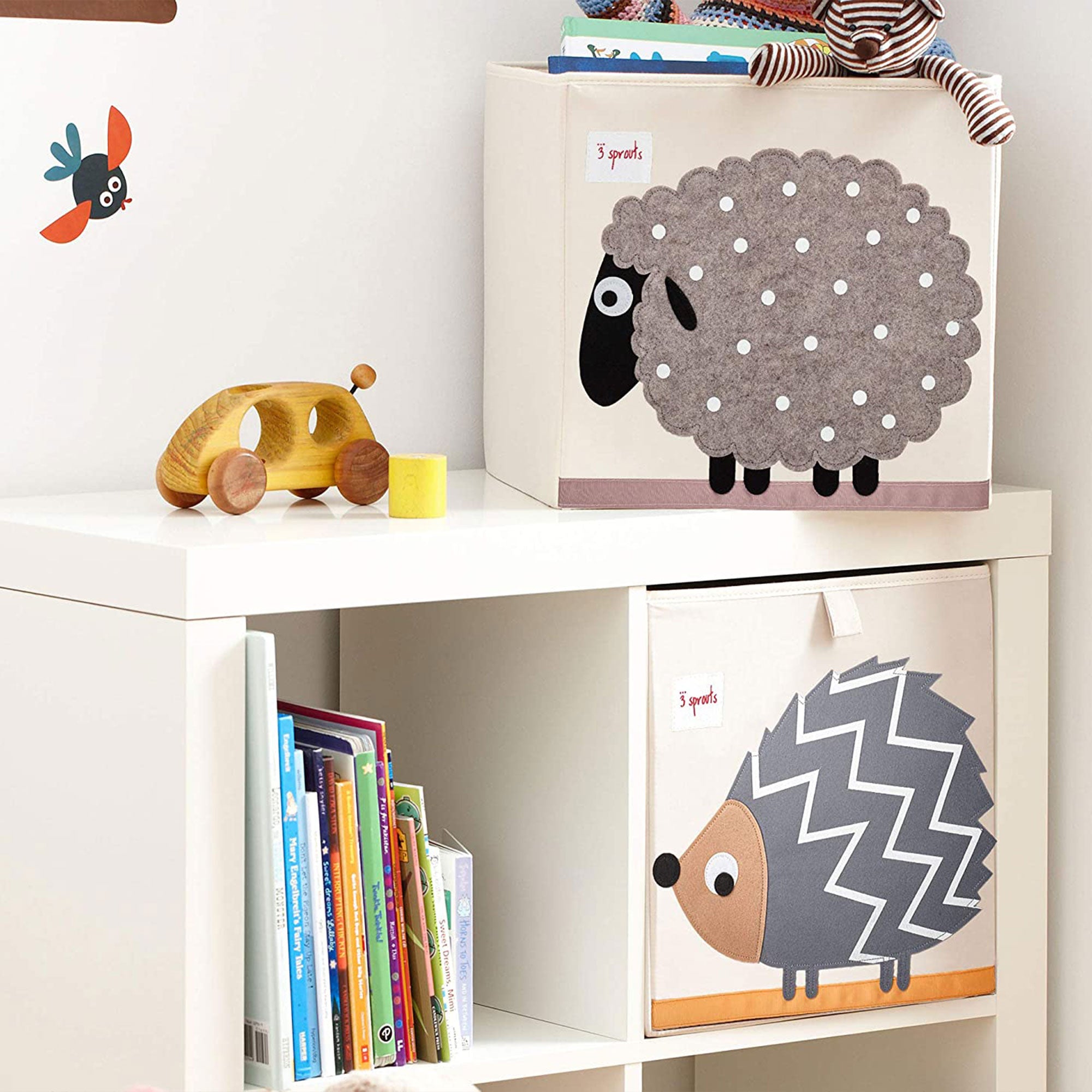 3 Sprouts Kids Childrens Foldable Fabric Storage Cube Bin Box, Polka Dot Sheep