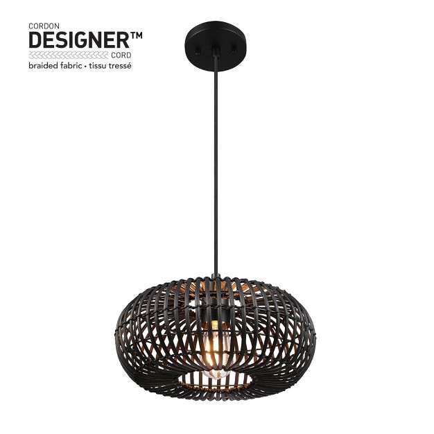 Fitz 1 light Matte Black Pendant Lighting With Rattan Shade Globe Electric