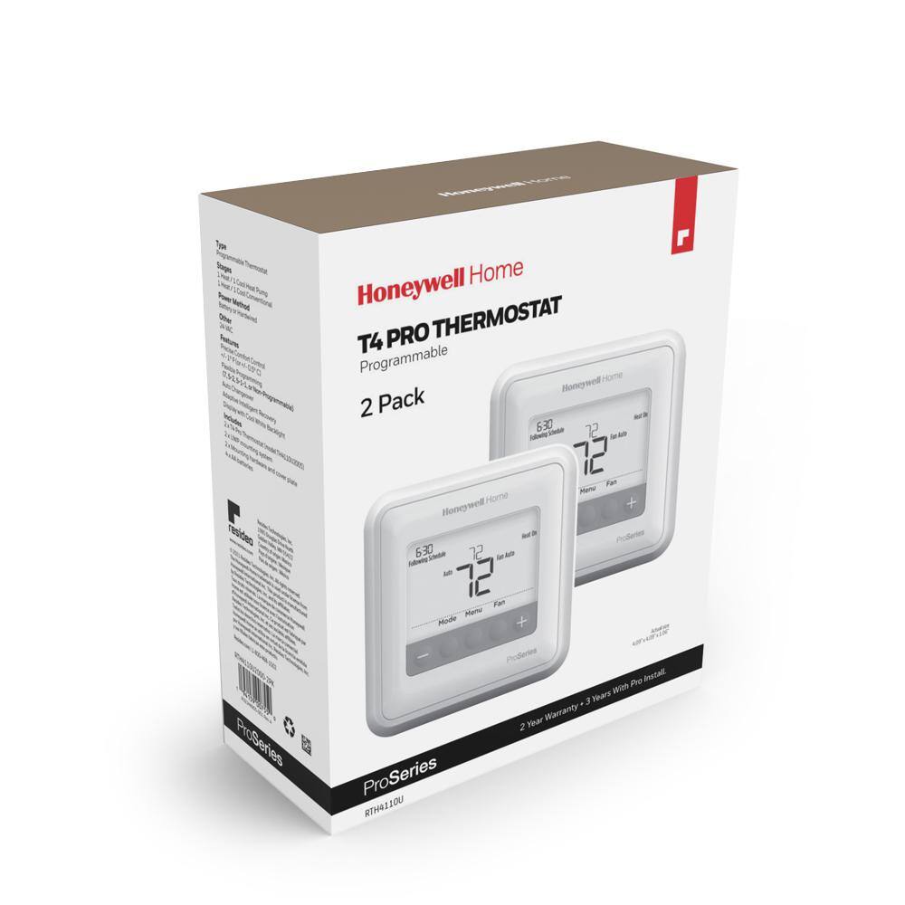 Honeywell T4 PRO 5-Day to 2-Day Programmable Thermostat 1Heat 1Cool - (2-Pack) RTH4110U2000-2PK