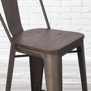 StyleWell Finwick Matte Gunmetal Backed Bar Stool with Dark Wood Seat (Set of 2) CW827A-29-GMM