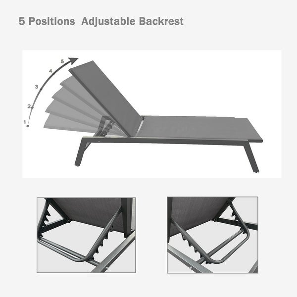 2-Pcs Multi Stripes Pattern 5-Angle Adjustable Recliner 75''L Outdoor Chaise Lounge Chair with Removable CushionandMobile Wheel