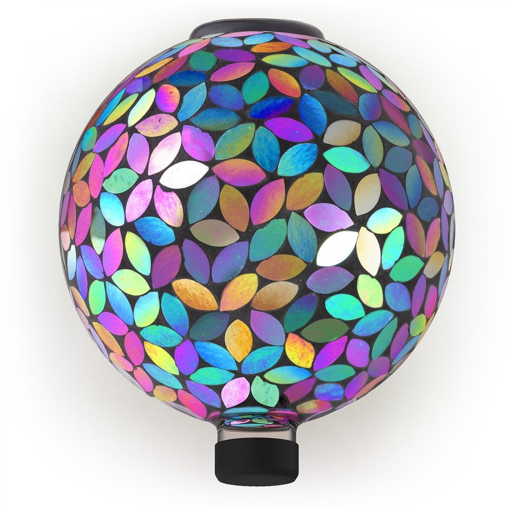 Alpine Corporation Outdoor Solar Powered Glass Mosaic Gazing Globe with Metal Stand Yard Decoration, Purple GRS122A-SLR