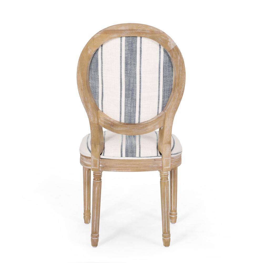 Noble House Karter Dark Blue Stripes and Light Beige Upholstered Dining Chair (Set of 2) 105393