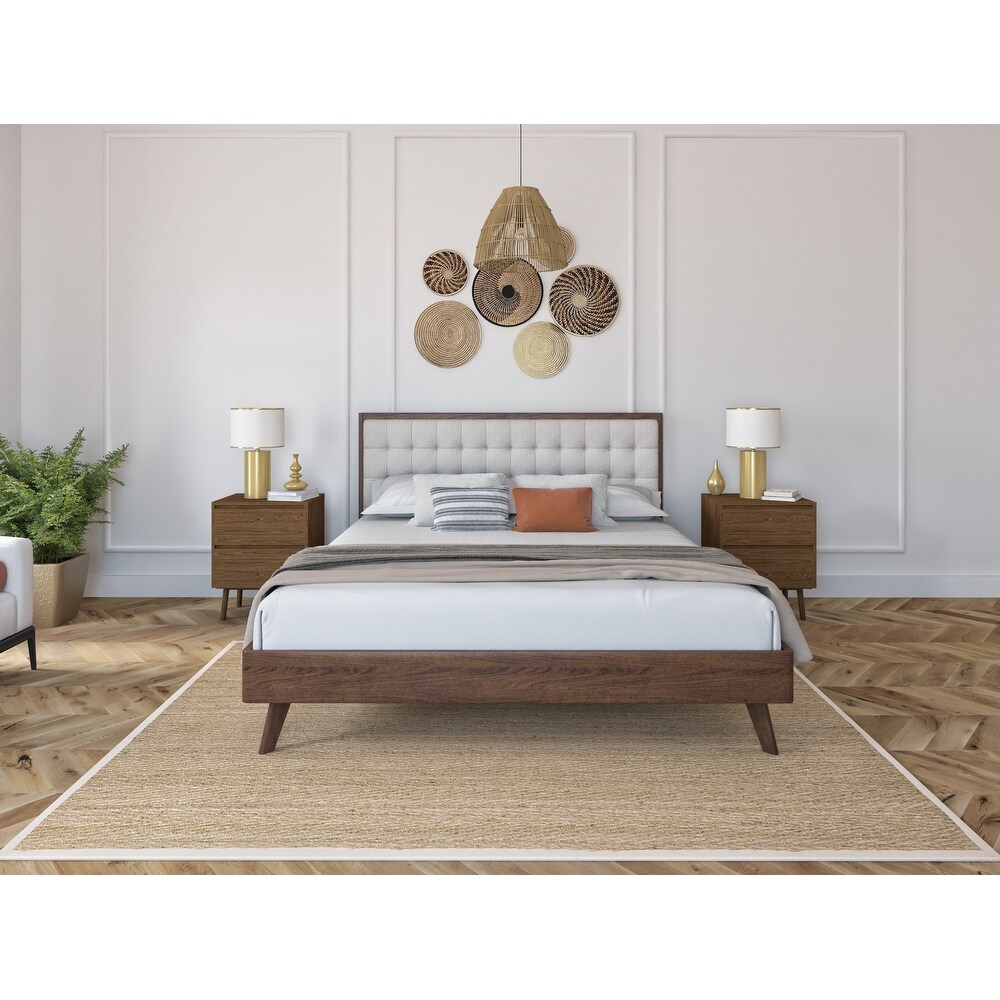 Hughes Mid century Modern Upholstered Platform Bed with Wood Frame