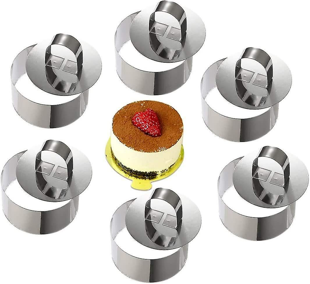 Mousse Rings Stainless Steel Cake Circle Cake Mold With Pusher， 8cm Diameter， Set Of 6  Gift