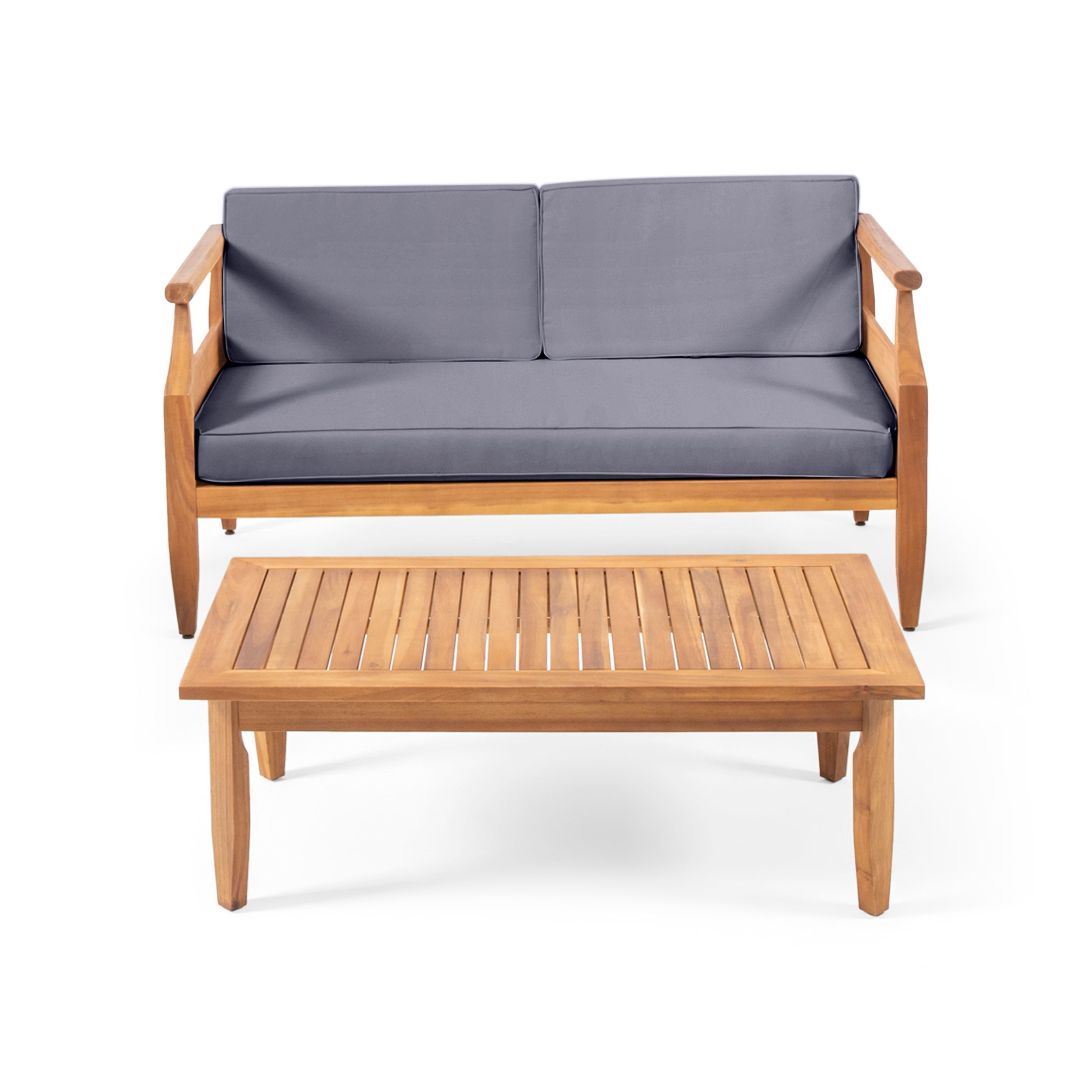 Bianca Outdoor Mid-Century Modern Acacia Wood Loveseat Set