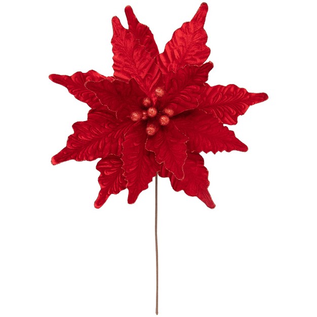 Glittered Red Poinsettia Christmas Stem Spray