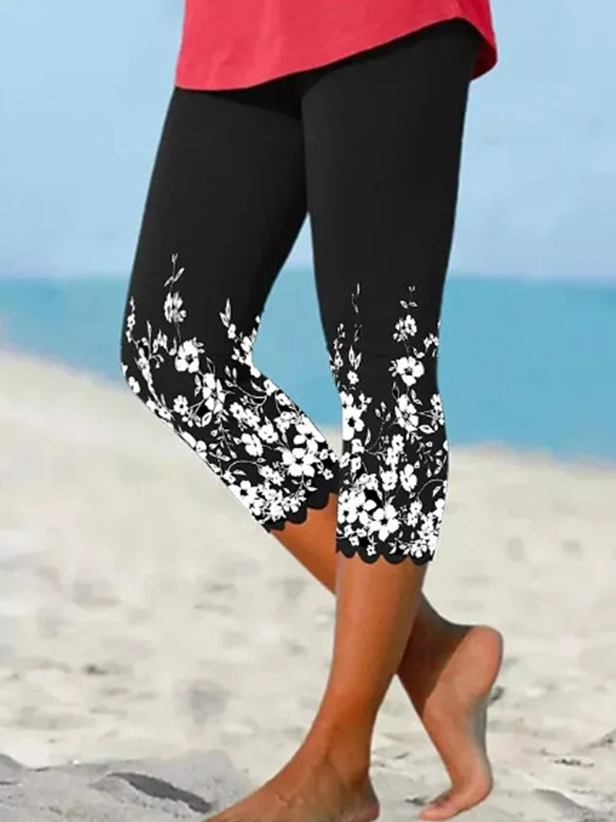 Casual Floral Skinny Printed Three Quarter Pants