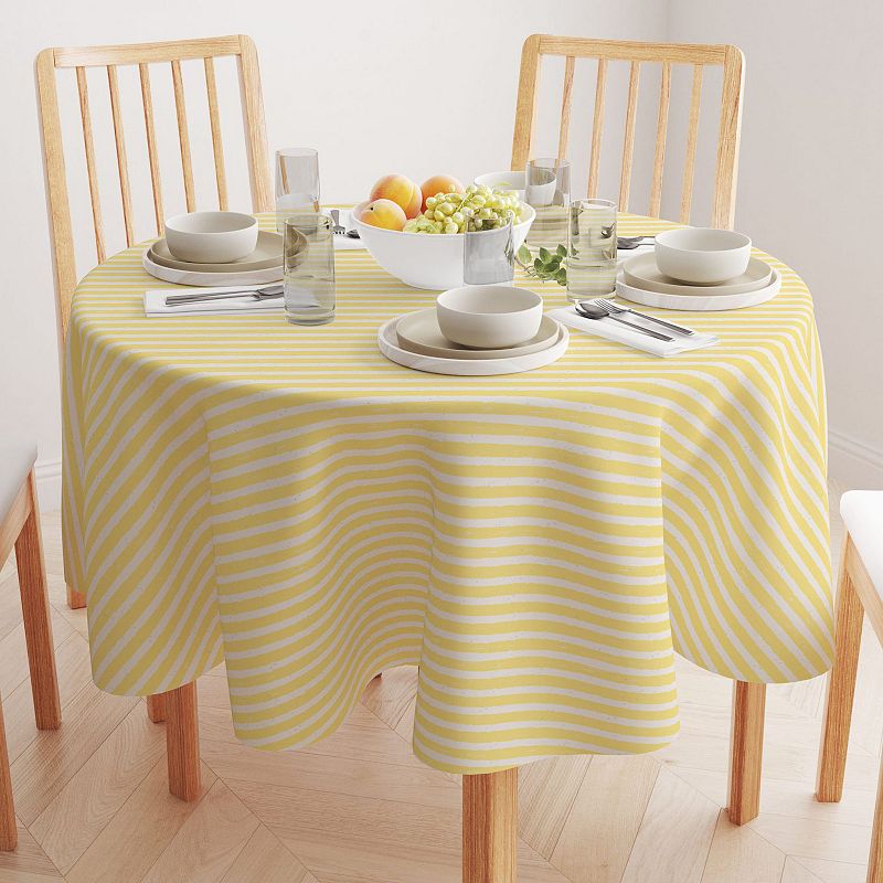 Round Tablecloth， 100% Polyester， 70 Round， Lemonade Stripe