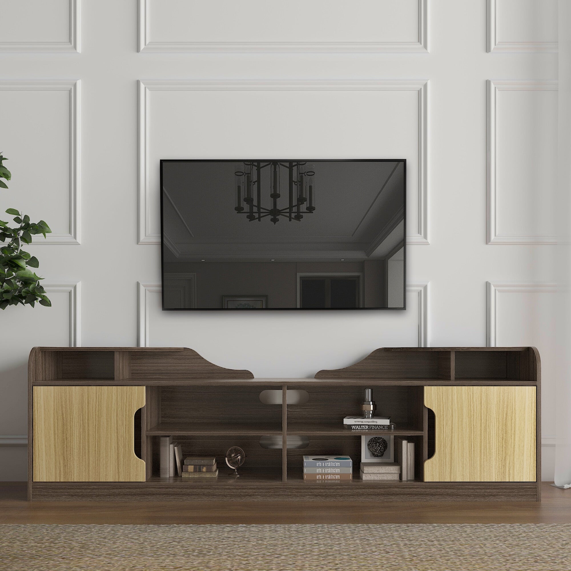 Mordern TV Stand， Wood Entertainment Center for TVs up to 75