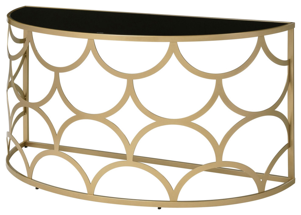 Modern Console Table  Geometric Accented Half Moon Gold Frame  ampBlack Glass Top   Contemporary   Console Tables   by Decor Love  Houzz