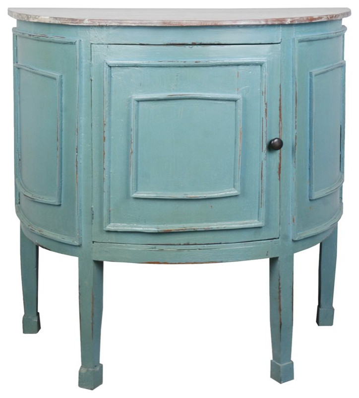 Sunset Trading Cottage Half Round Cabinet in Distressed Beach Blue Wood   French Country   Accent Chests And Cabinets   by Homesquare  Houzz