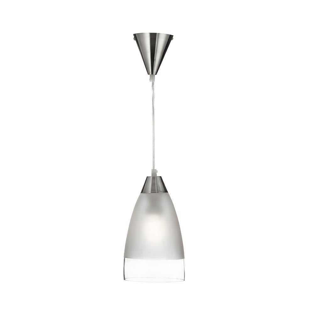 Searchlight 7702 Satin Chrome 1 Lamp Modern Pendant with Clear & Frosted Glass