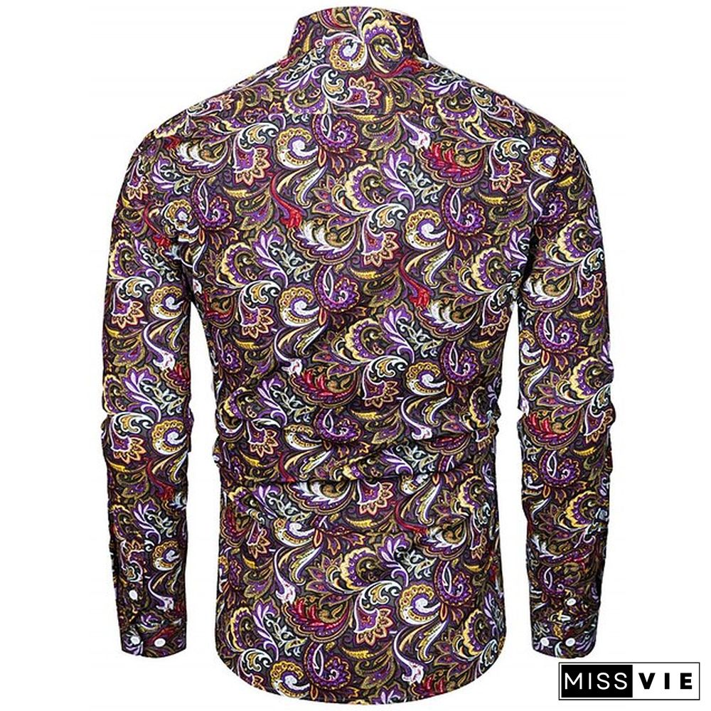 Men's Shirt Boho Shirt Floral Paisley Graphic Prints Turndown Black Red Purple Green Outdoor Street Long Sleeve Print Button-Down Clothing Apparel Sports Fashion Streetwear Designer