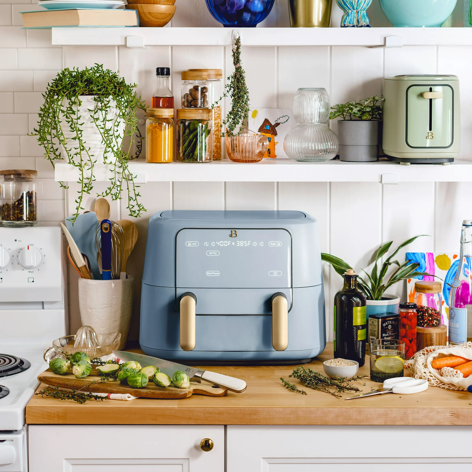 Beautiful 9QT TriZone Air Fryer， Cornflower Blue by Drew Barrymore