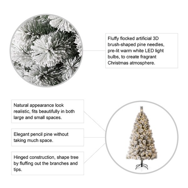 Glitzhome 6ft PreLit Flocked Artificial Pine/Fir Christmas Tree 300 Warm White Lights