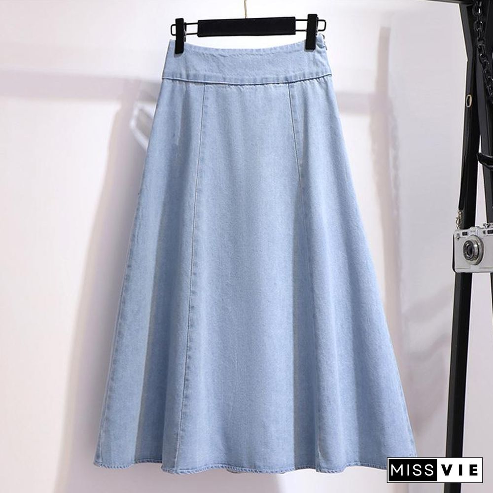 Classic Round Collar Tee+Denim Skirt P10850