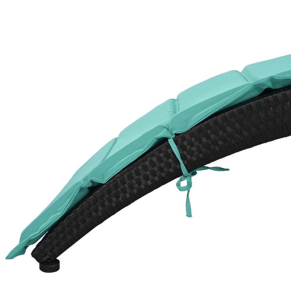 Black Wicker Sun Lounger  PE Rattan Foldable Chaise Lounger with Removable Turquoise Cushion and Bolster Pillow(2 Pack)