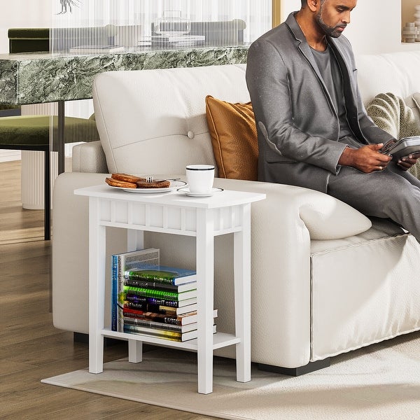 Gymax 2-tier Side End Sofa Coffee Table Nightstand for Bedroom Living