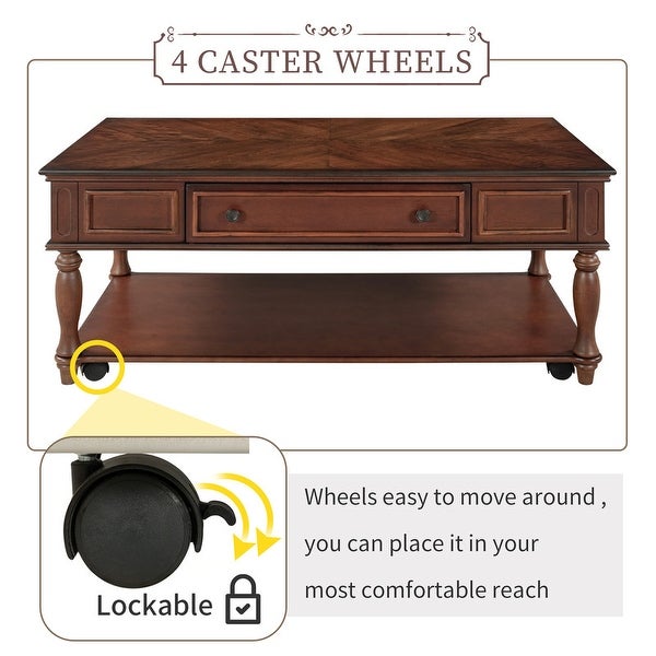 47.25'' Two-tone Retro Cocktail Table Coffee Table with Caster Wheels