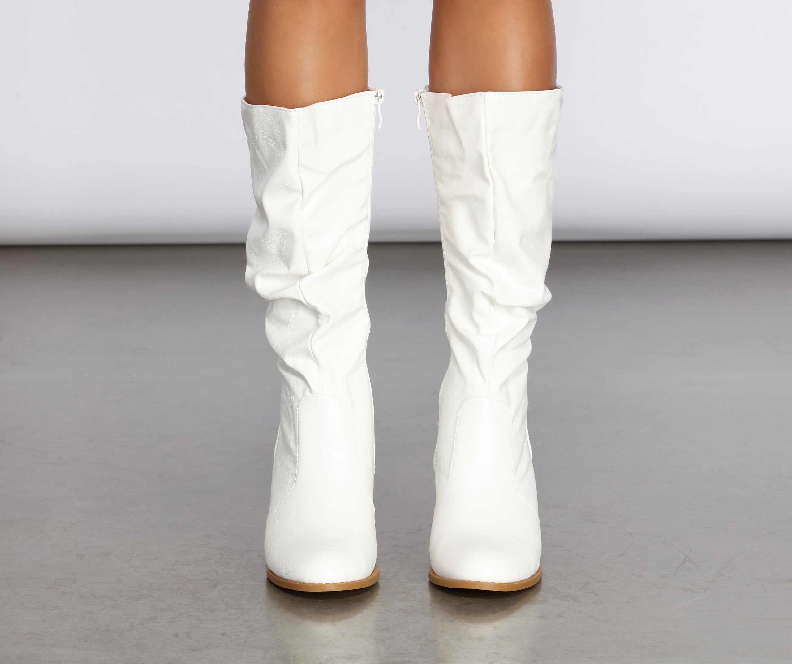 Faux Leather Slouched Knee-High Boots