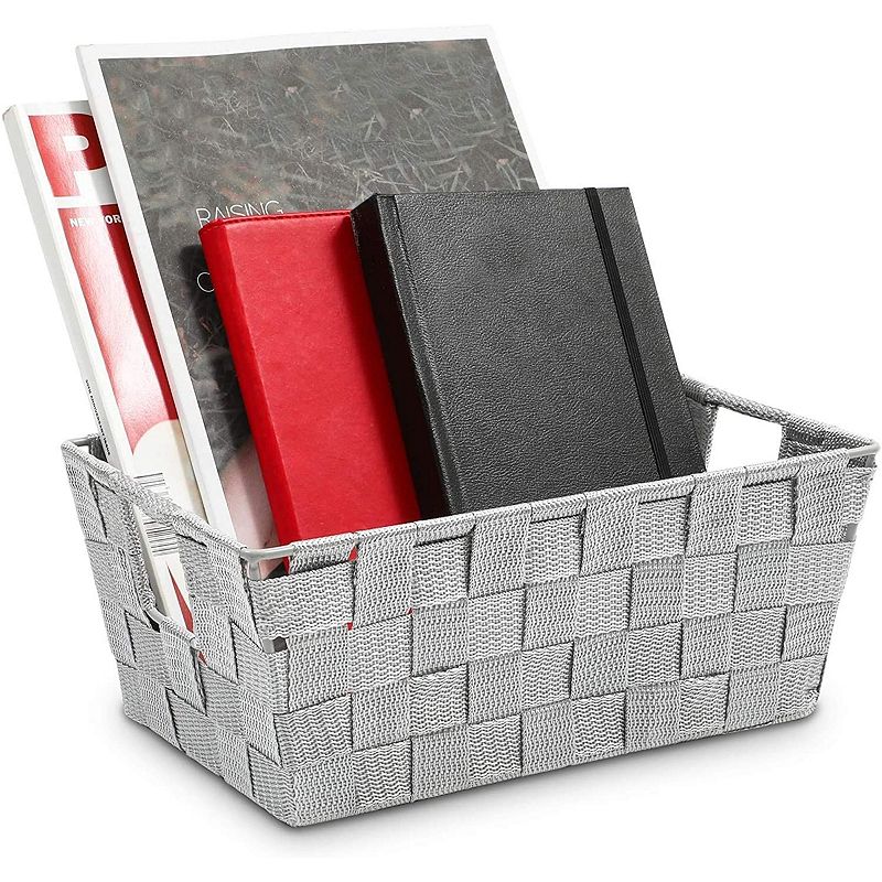 Farmlyn Creek Grey Woven Basket for Bathroom， Closet and Pantry Storage (11.4 x 6.5 x 4.5 in)