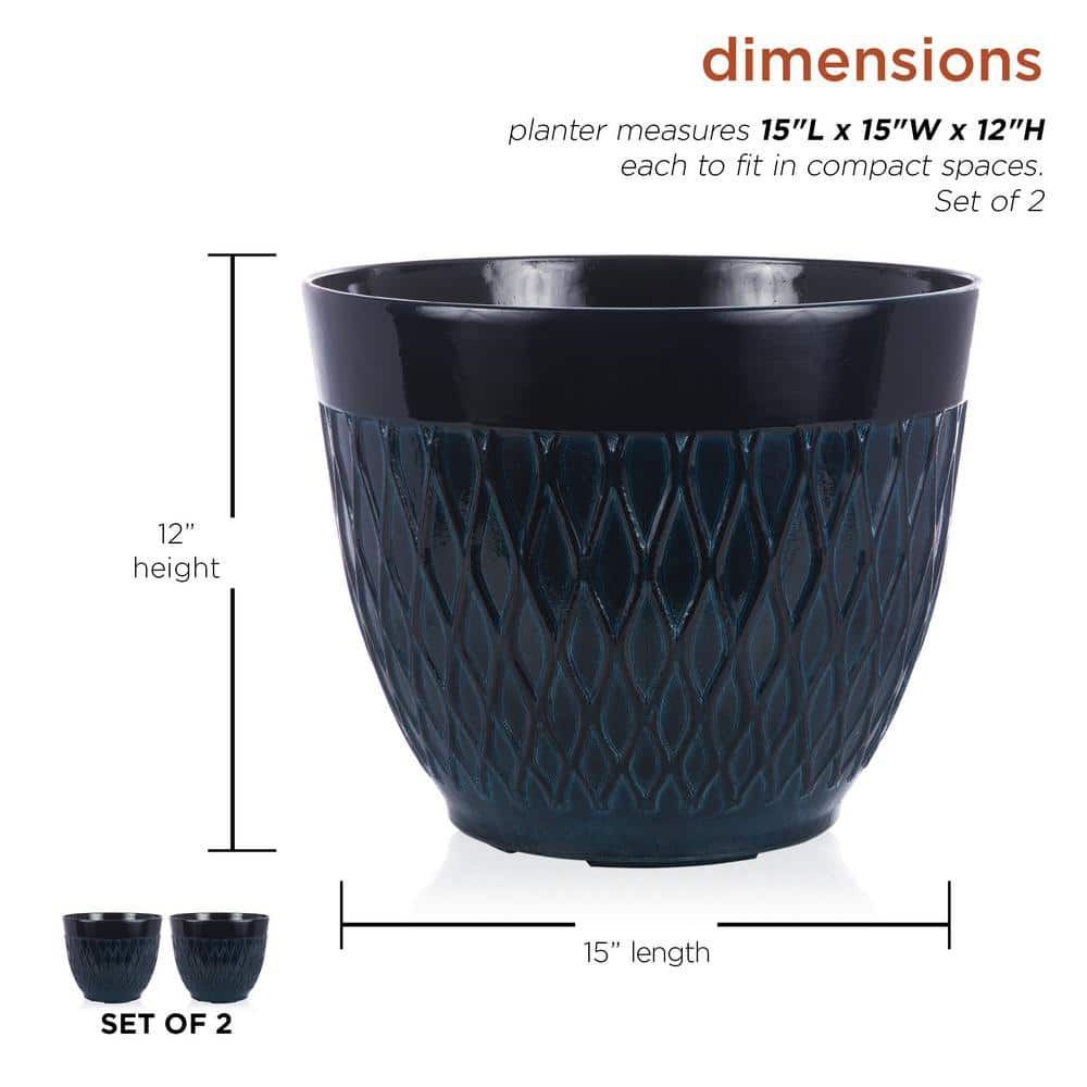 Alpine Corporation Indoor/Outdoor Resin Stone-look Planters with Drainage Holes， Blue (Set of 2) CLL404BL-2