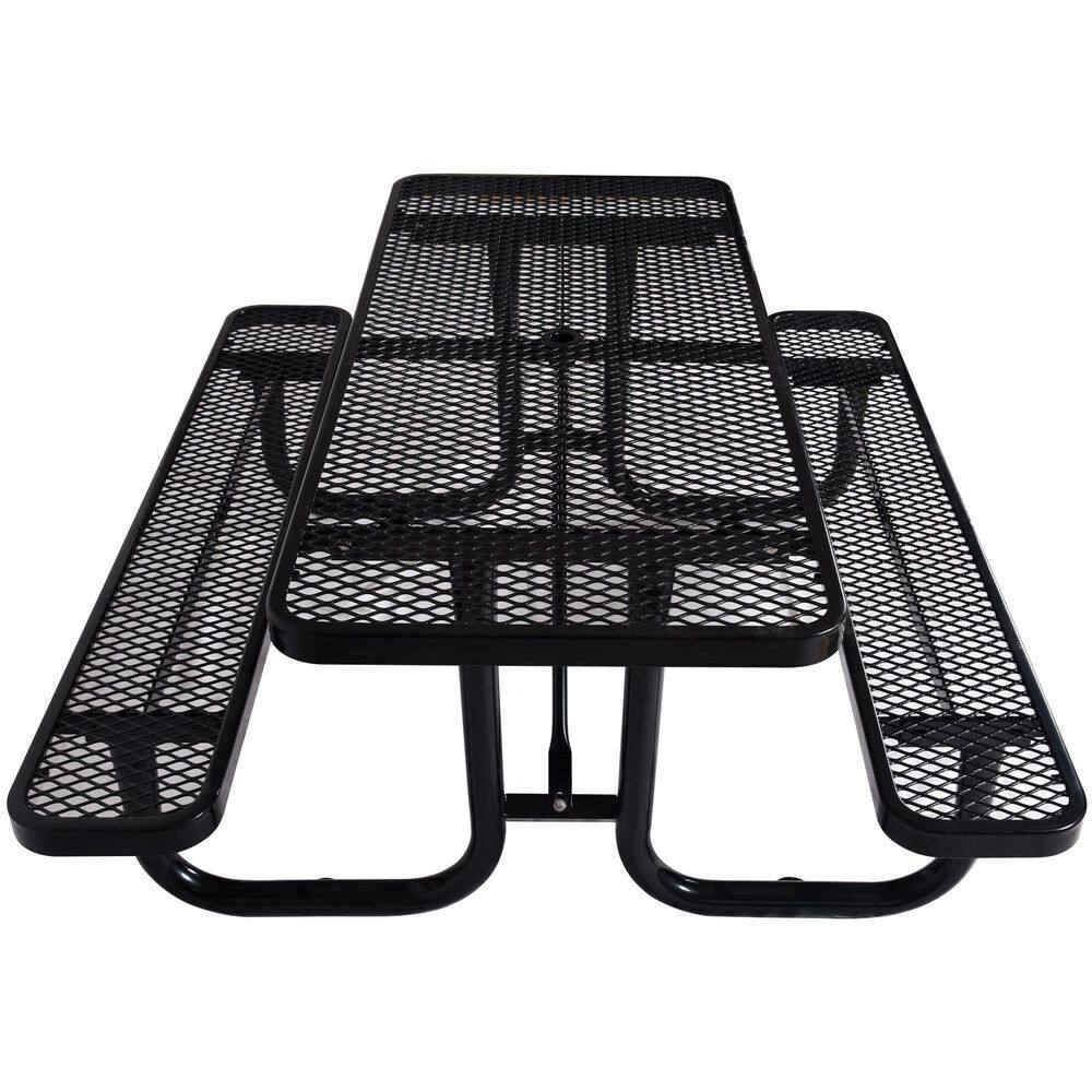 Tatayosi 6 ft. tall rectangular outdoor steel black picnic table with umbrella handle J-H-W465S00018