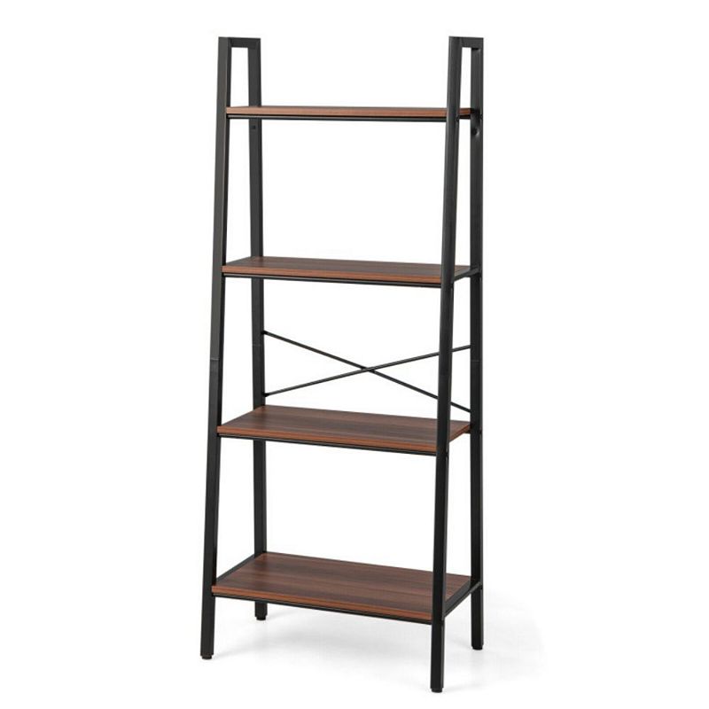 Hivago 4-Tier Freestanding Open Bookshelf with Metal Frame and Anti-toppling Device-Rustic Brown