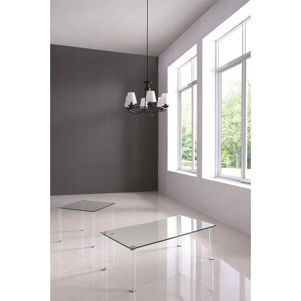 Somette All Glass Lamp Table with Polished Stainless Steel Accents