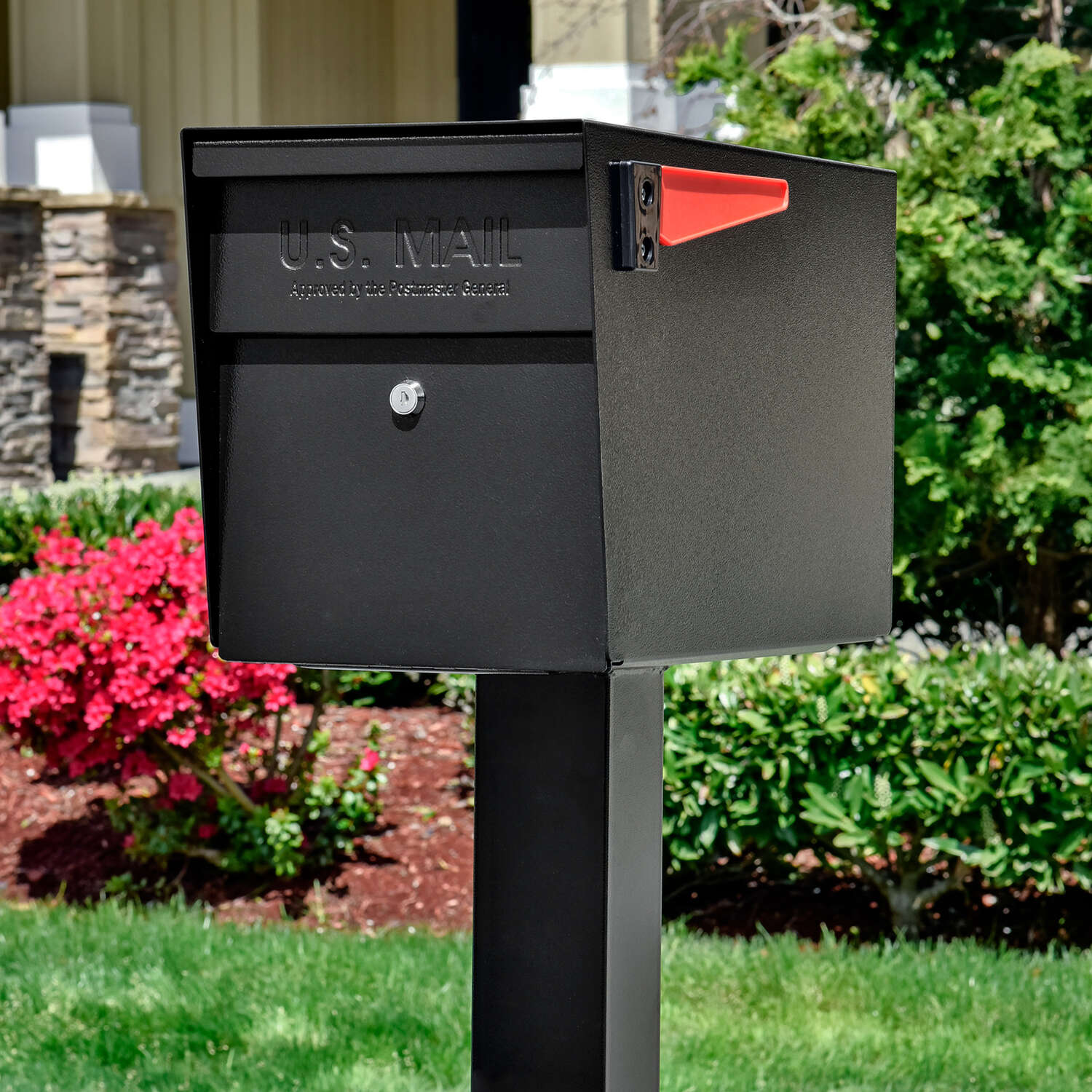 Mail Boss Modern Galvanized Steel Post Mount Black Locking Mailbox